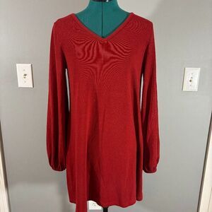 NWOT Womens Deep Red Burgundy V Neck Dress Size Small